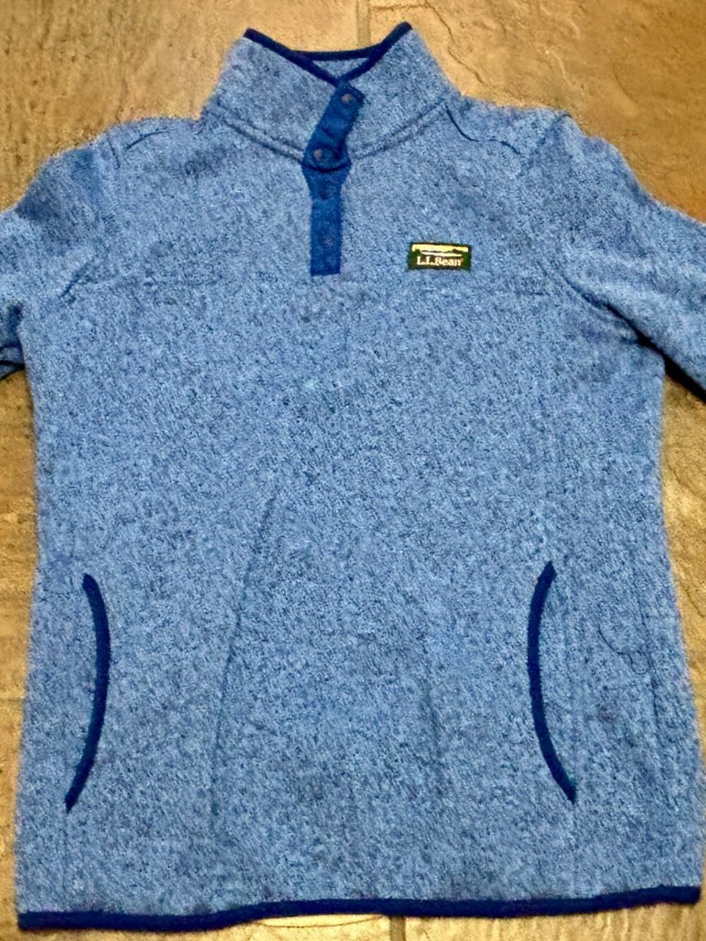 ~~LL Bean Sweater Blue Women's S Snap T Slightly Fitted Fleece Pullover 1/4..VGU